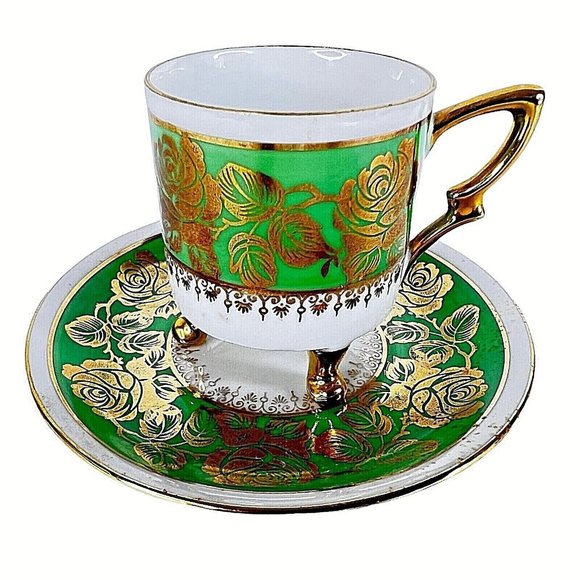 Mitterteich Bavaria Demitasse Three Footed Cup And Saucer Germany 049 Miniature - Picture 1 of 12